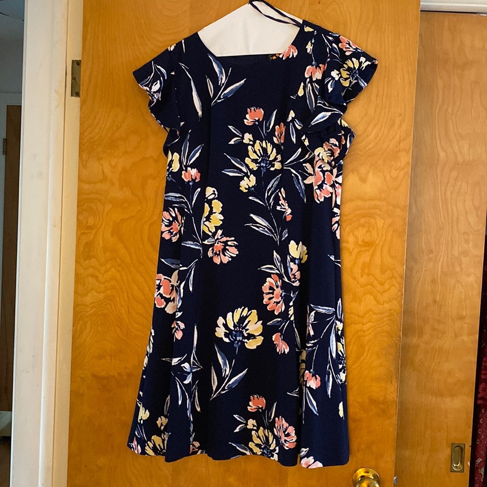 Navy floral cocktail dress sz 14P Jessica Howard